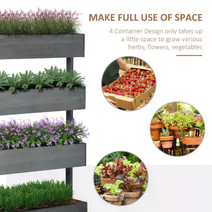 4-Tier Raised Garden Bed | Grey Fir Wood Four Planter Boxes with Inner Fabric Bags - Little and Giant Explorers Outsunny