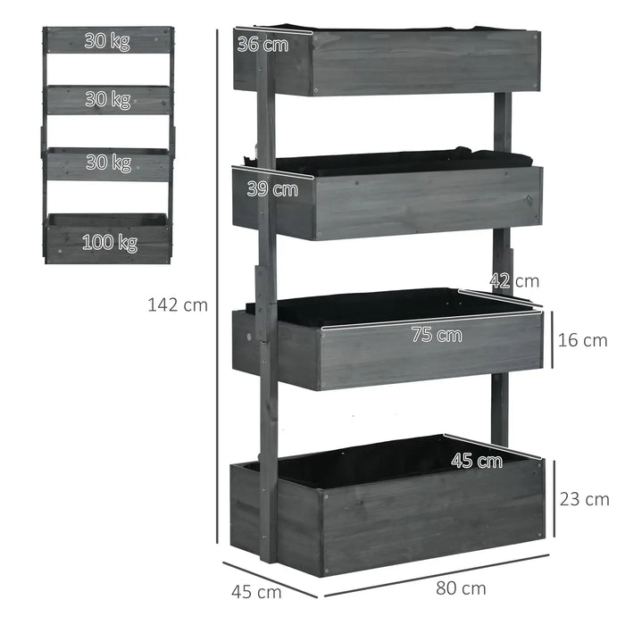 4-Tier Raised Garden Bed | Grey Fir Wood Four Planter Boxes with Inner Fabric Bags - Little and Giant Explorers Outsunny
