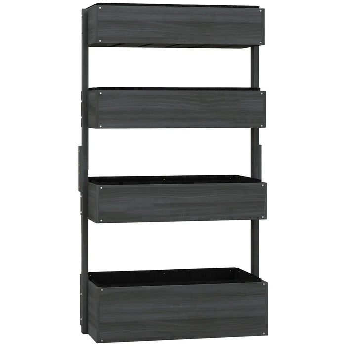 4-Tier Raised Garden Bed | Grey Fir Wood Four Planter Boxes with Inner Fabric Bags - Little and Giant Explorers Outsunny