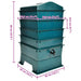 4-tray HDPE worm factory composter with tap, labeled dimensions, organic waste recycling system