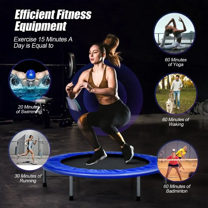 40" Foldable Fitness Trampoline – Blue | Exercise Rebounder - Adjustable Handle COSTWAY - Little and Giant Explorers Costway