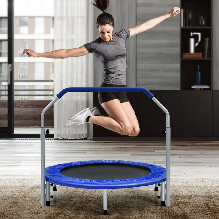 40" Foldable Fitness Trampoline – Blue | Exercise Rebounder - Adjustable Handle COSTWAY - Little and Giant Explorers Costway