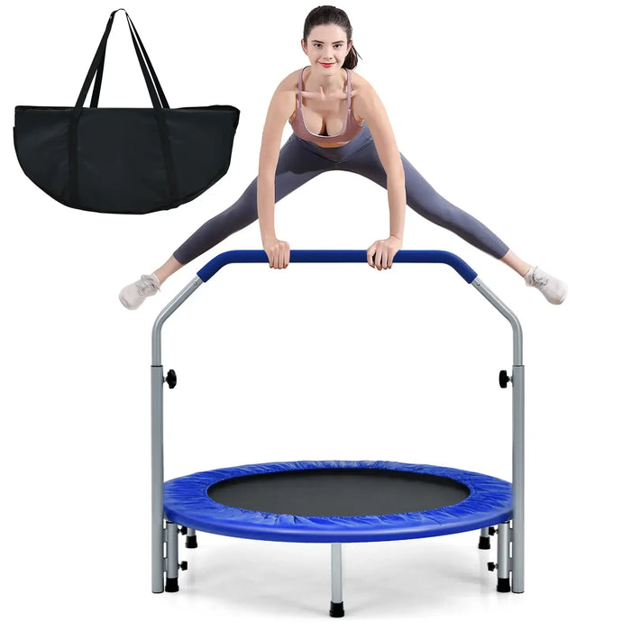 40" Foldable Fitness Trampoline – Blue | Exercise Rebounder - Adjustable Handle COSTWAY - Little and Giant Explorers Costway
