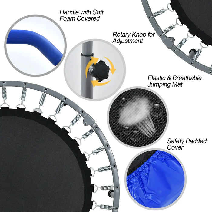 40" Foldable Fitness Trampoline – Blue | Exercise Rebounder - Adjustable Handle COSTWAY - Little and Giant Explorers Costway