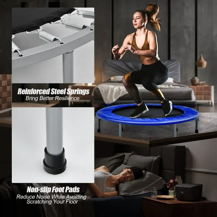 40" Foldable Fitness Trampoline – Blue | Exercise Rebounder - Adjustable Handle COSTWAY - Little and Giant Explorers Costway