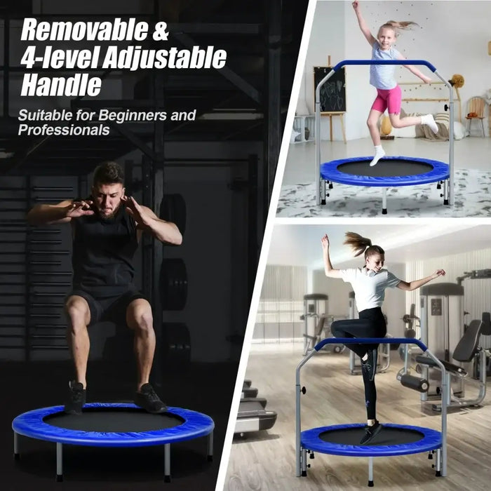 40" Foldable Fitness Trampoline – Blue | Exercise Rebounder - Adjustable Handle COSTWAY - Little and Giant Explorers Costway