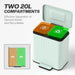 Two 20L compartment recycling bin with brown and green sections on a white background.