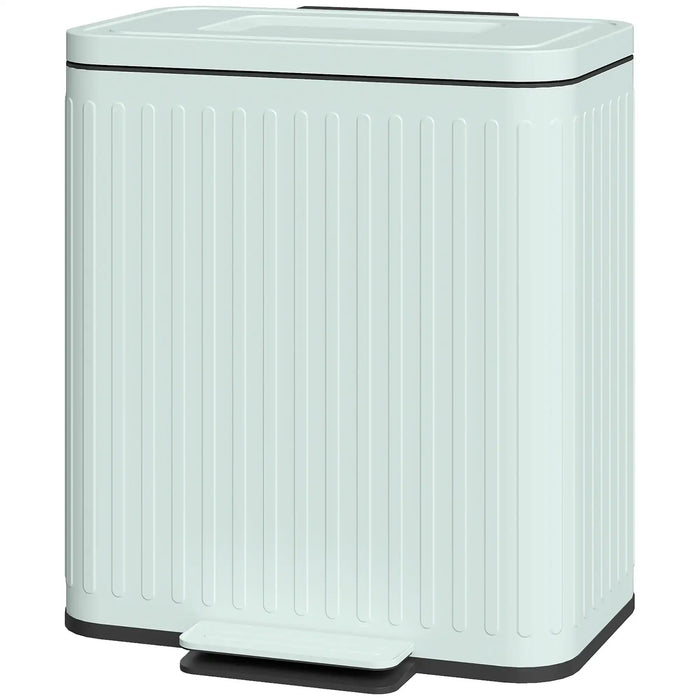 Light blue rectangular bin with black base on a white background