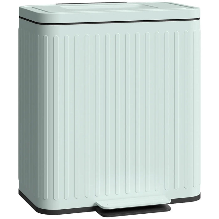 Light blue rectangular trash can with ribbed texture on a white background