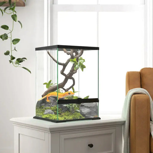 40L Reptile Terrarium – Glass Tank | Lockable Mesh Lid, Ventilation and Drainage Holes PAWHUT - Little and Giant Explorers PawHut
