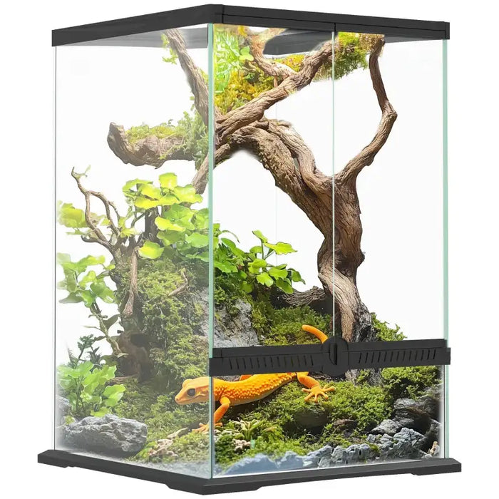 40L Reptile Terrarium – Glass Tank | Lockable Mesh Lid, Ventilation and Drainage Holes PAWHUT - Little and Giant Explorers PawHut