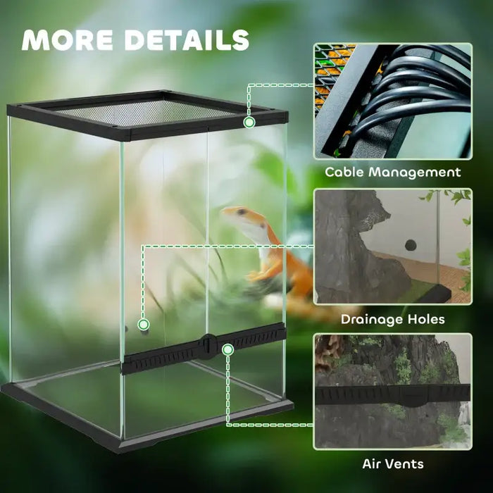 40L Reptile Terrarium – Glass Tank | Lockable Mesh Lid, Ventilation and Drainage Holes PAWHUT - Little and Giant Explorers PawHut