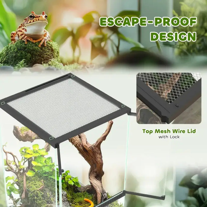 40L Reptile Terrarium – Glass Tank | Lockable Mesh Lid, Ventilation and Drainage Holes PAWHUT - Little and Giant Explorers PawHut