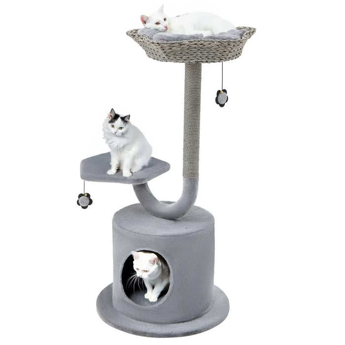 42" Cat Activity Tree – Grey | Metal Frame with Condo, Top Perch and Scratching Posts COSTWAY - Little and Giant Explorers Costway