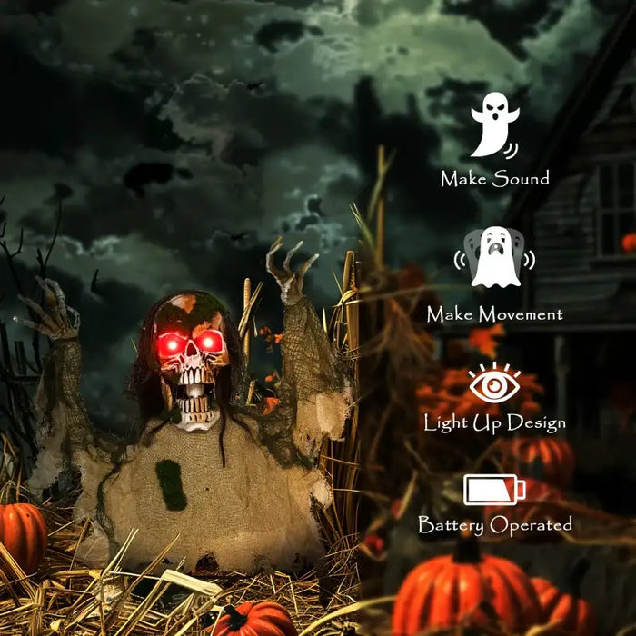 44cm Animated Skeleton Half-Body Prop with LED Eyes | Sound and Motion Effects OUTSUNNY - Little and Giant Explorers Outsunny