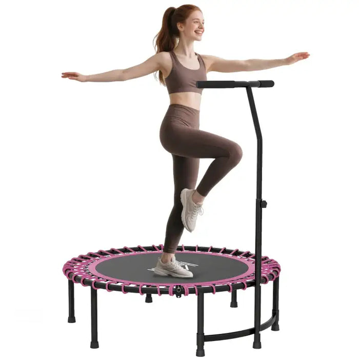 45" Folding Mini Trampoline -Pink | Adjustable Handle - Indoor and Outdoor Fitness HOMCOM - Little and Giant Explorers HOMCOM