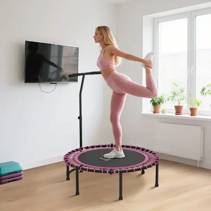 45" Folding Mini Trampoline -Pink | Adjustable Handle - Indoor and Outdoor Fitness HOMCOM - Little and Giant Explorers HOMCOM