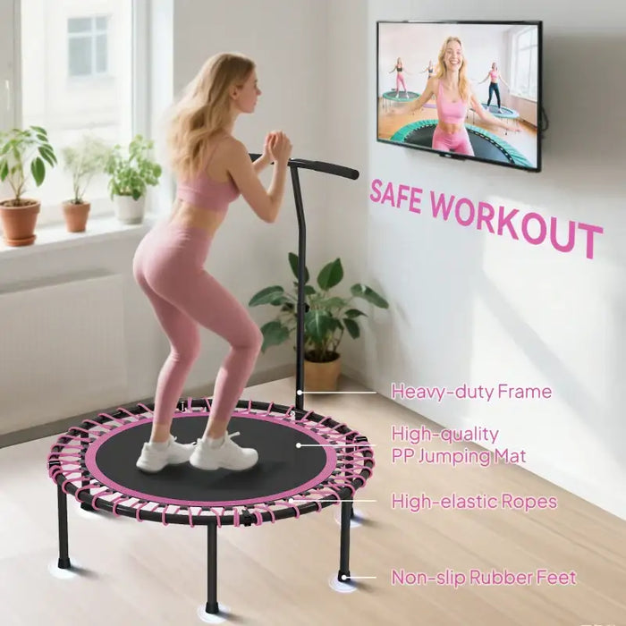 45" Folding Mini Trampoline -Pink | Adjustable Handle - Indoor and Outdoor Fitness HOMCOM - Little and Giant Explorers HOMCOM