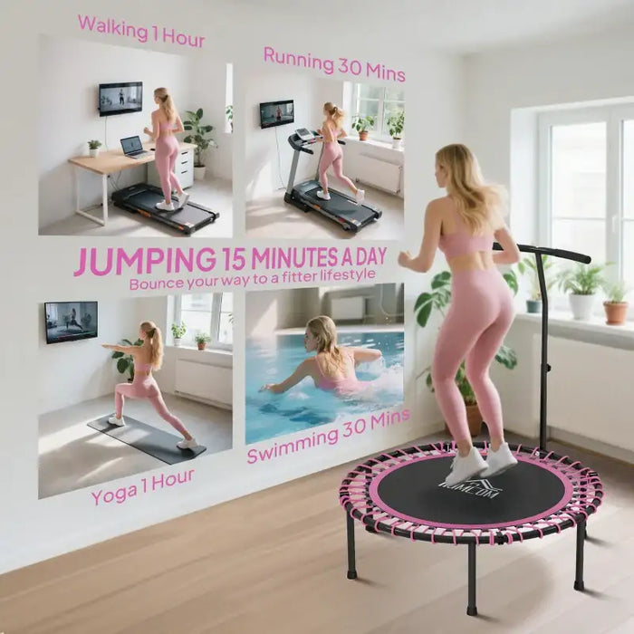 45" Folding Mini Trampoline -Pink | Adjustable Handle - Indoor and Outdoor Fitness HOMCOM - Little and Giant Explorers HOMCOM