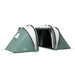 Dark green tunnel tent with two bedrooms, central living area, and waterproof design