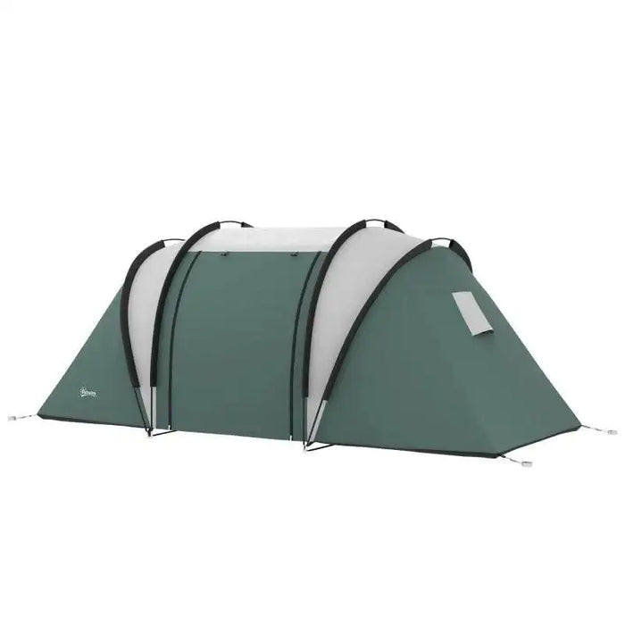 Dark green tunnel tent with two bedrooms and living area, Outsunny, waterproof camping gear
