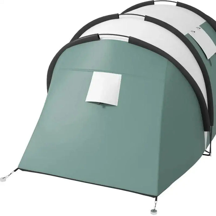 Dark green tunnel tent with two bedrooms and living area, waterproof camping shelter