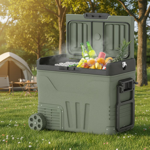 Camping Fridge Freezer Dual Zone with Wheels and LED Light 45L - Little and Giant Explorers Outsunny