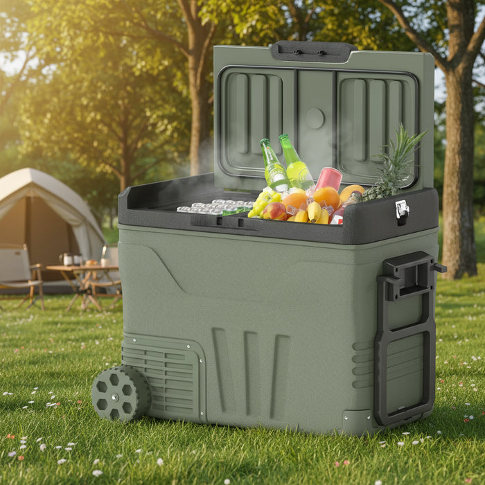 Camping Fridge Freezer Dual Zone with Wheels and LED Light 45L - Little and Giant Explorers Outsunny