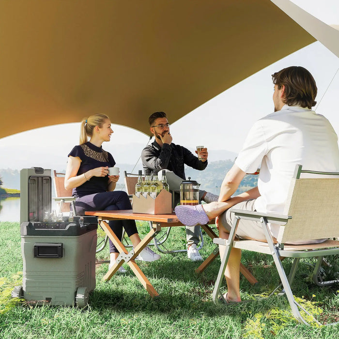 Camping Fridge Freezer Dual Zone with Wheels and LED Light 45L - Little and Giant Explorers Outsunny