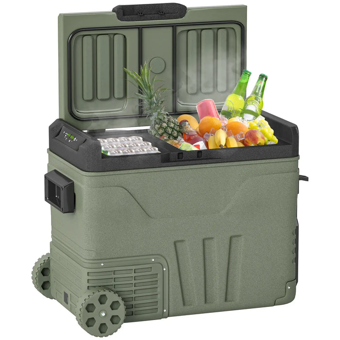 Camping Fridge Freezer Dual Zone with Wheels and LED Light 45L - Little and Giant Explorers Outsunny