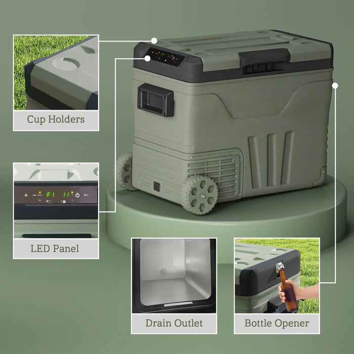 Camping Fridge Freezer Dual Zone with Wheels and LED Light 45L - Little and Giant Explorers Outsunny