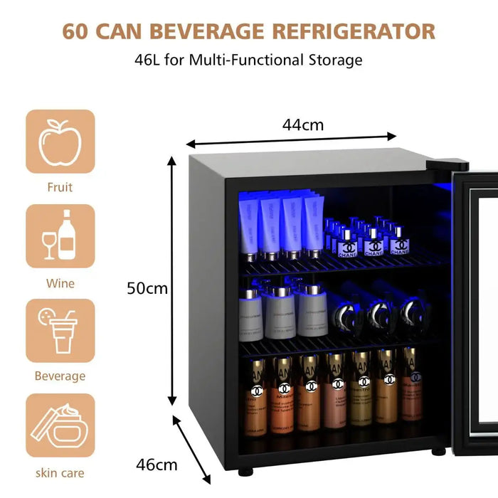 46L Compact Mini Drinks Fridge - Black | LED Light and Adjustable Temperature COSTWAY - Little and Giant Explorers Costway