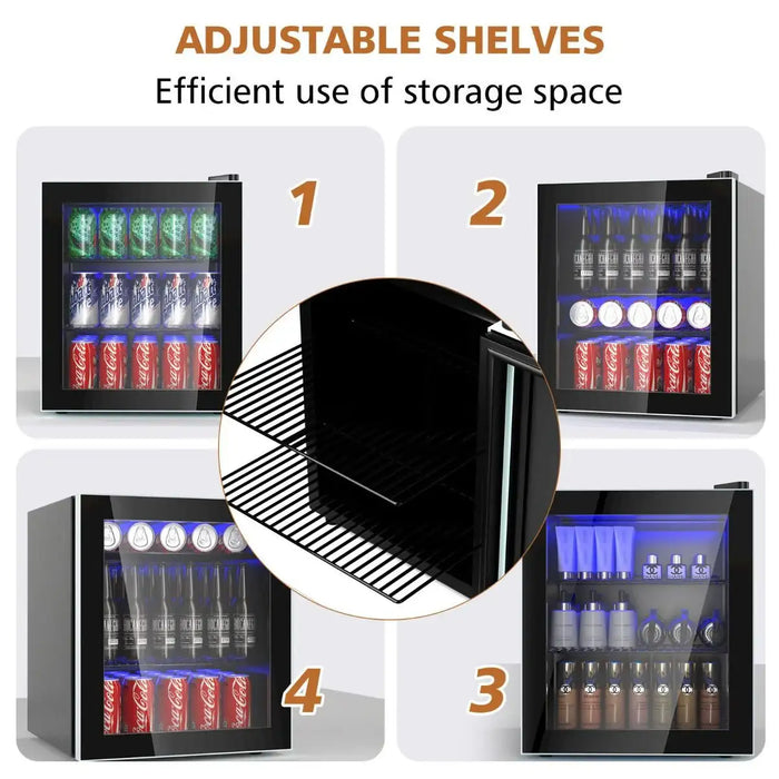 46L Compact Mini Drinks Fridge - Black | LED Light and Adjustable Temperature COSTWAY - Little and Giant Explorers Costway
