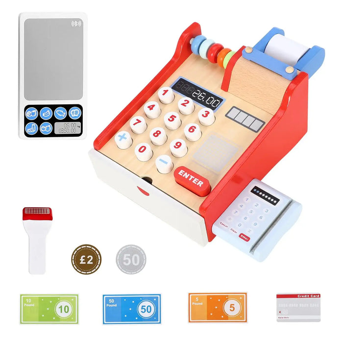 47-Piece Wooden Cash Register | Pretend Play Shop Toy - Educational Role Play SOKA® - Little and Giant Explorers SOKA Play Imagine Learn