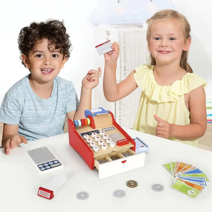 47-Piece Wooden Cash Register | Pretend Play Shop Toy - Educational Role Play SOKA® - Little and Giant Explorers SOKA Play Imagine Learn