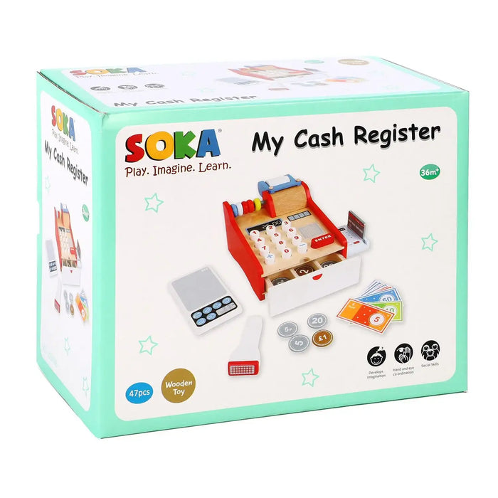 47-Piece Wooden Cash Register | Pretend Play Shop Toy - Educational Role Play SOKA® - Little and Giant Explorers SOKA Play Imagine Learn