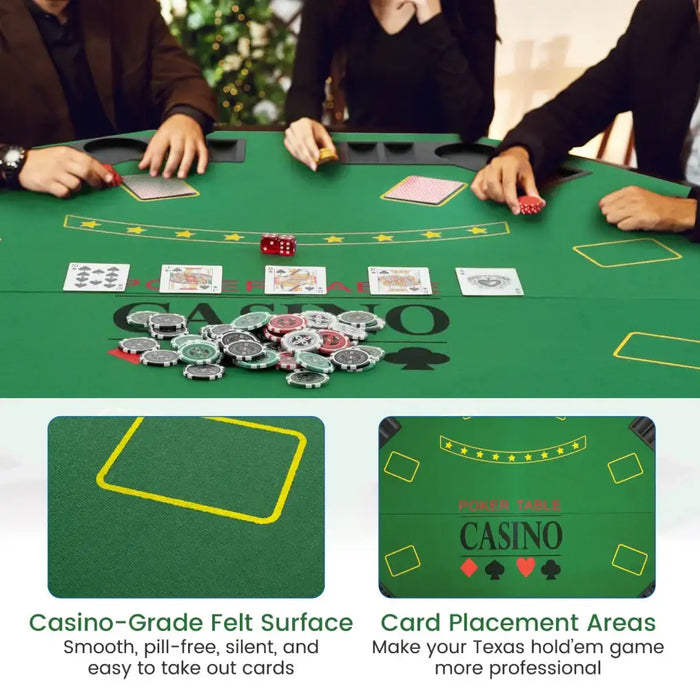 48" 8-Player Folding Poker Tabletop | Texas Hold’em Design with Chip Trays and Cup Holders COSTWAY - Little and Giant Explorers Costway