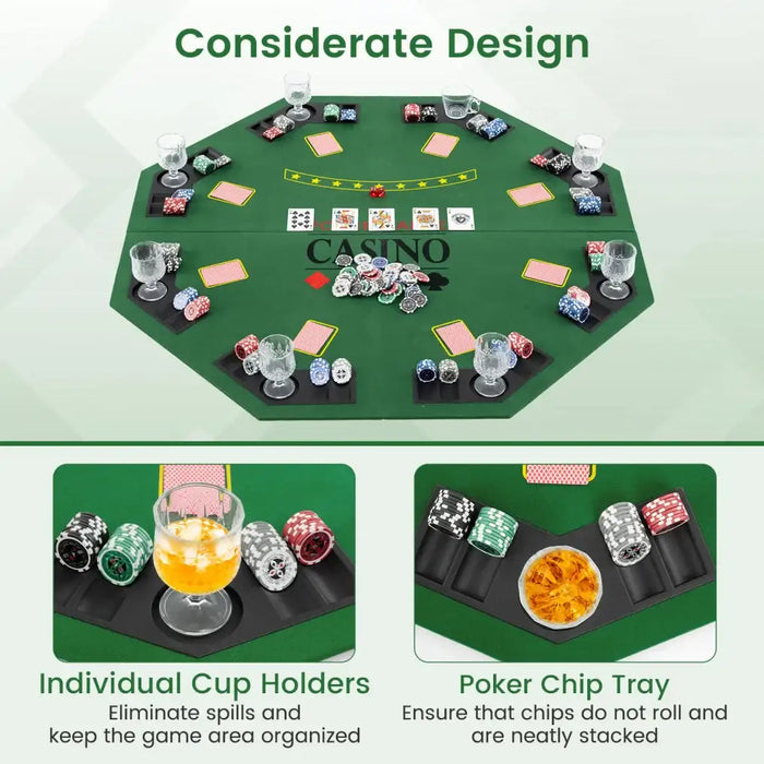 48" 8-Player Folding Poker Tabletop | Texas Hold’em Design with Chip Trays and Cup Holders COSTWAY - Little and Giant Explorers Costway