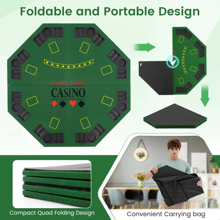 48" 8-Player Folding Poker Tabletop | Texas Hold’em Design with Chip Trays and Cup Holders COSTWAY - Little and Giant Explorers Costway