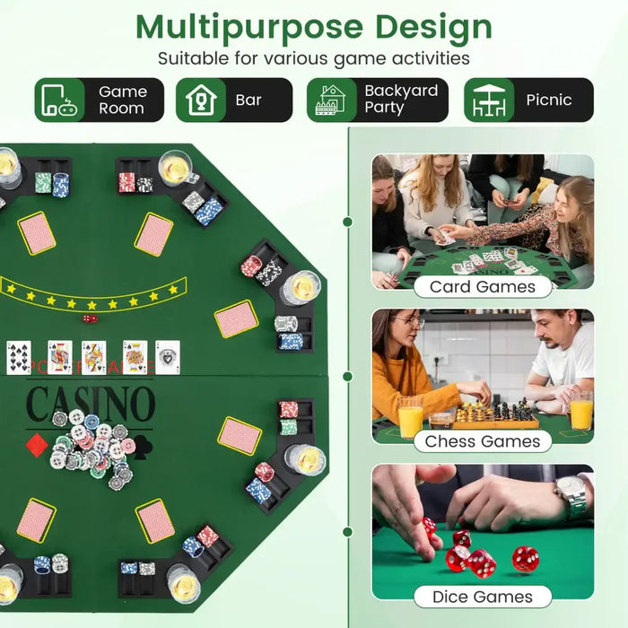 48" 8-Player Folding Poker Tabletop | Texas Hold’em Design with Chip Trays and Cup Holders COSTWAY - Little and Giant Explorers Costway
