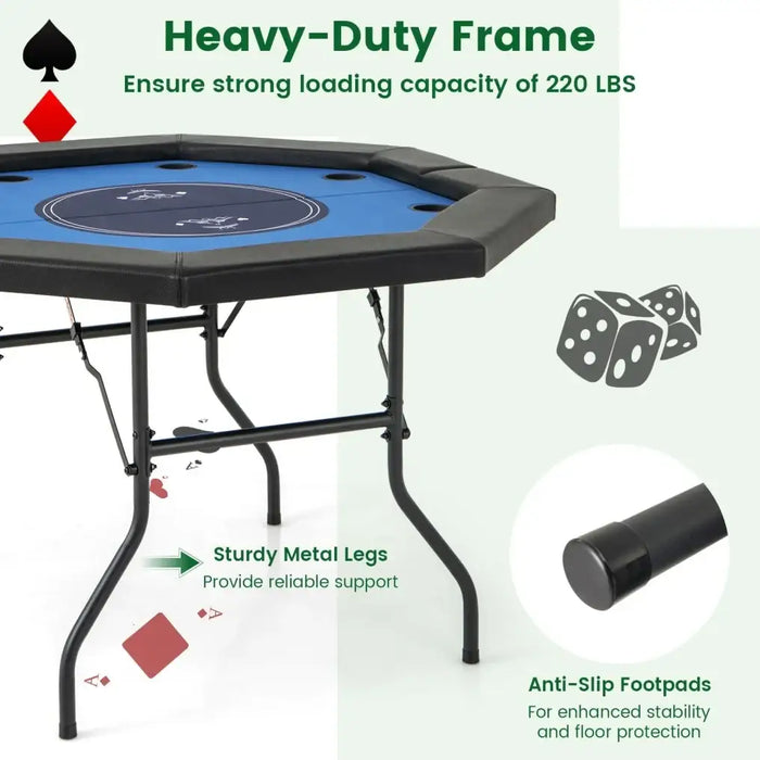 48" Octagon Folding Poker Table – 6–8 Player Capacity | Casino-Grade Felt with Waterproof Armrest COSTWAY - Little and Giant Explorers Costway