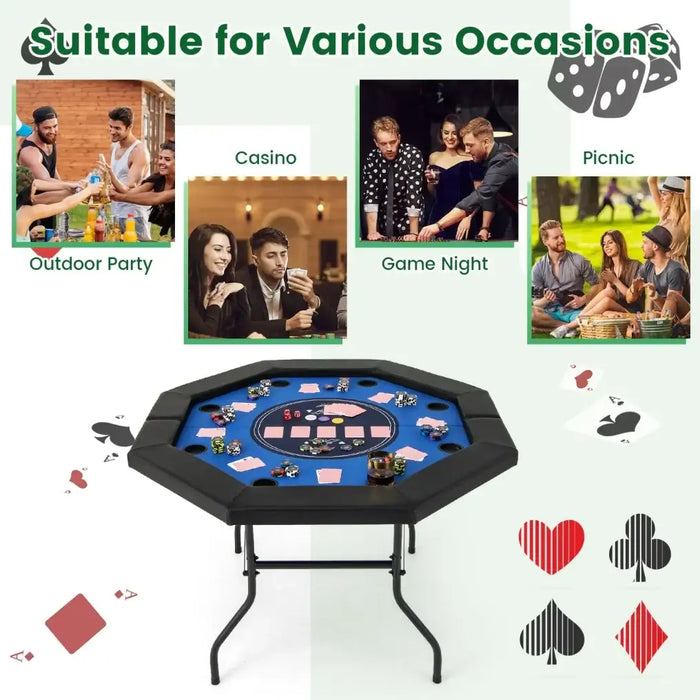 48" Octagon Folding Poker Table – 6–8 Player Capacity | Casino-Grade Felt with Waterproof Armrest COSTWAY - Little and Giant Explorers Costway