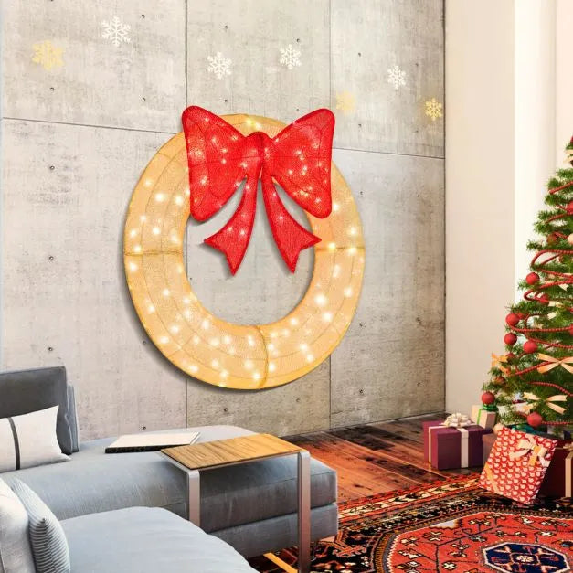 48” Pre-Lit Christmas Wreath | 200 Warm White LEDs with Red Bow COSTWAY - Little and Giant Explorers Costway