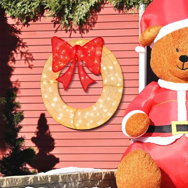 48” Pre-Lit Christmas Wreath | 200 Warm White LEDs with Red Bow COSTWAY - Little and Giant Explorers Costway