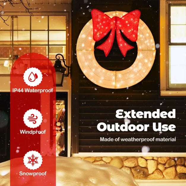 48” Pre-Lit Christmas Wreath | 200 Warm White LEDs with Red Bow COSTWAY - Little and Giant Explorers Costway