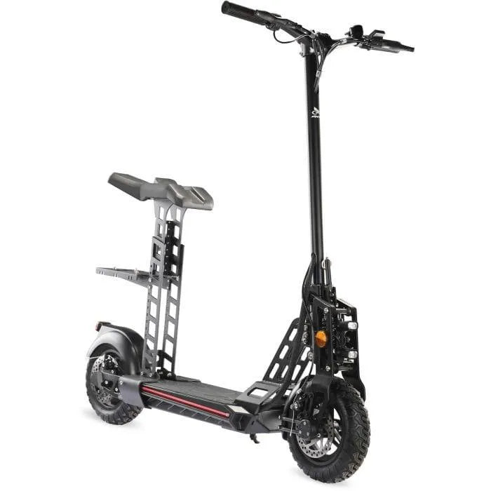 48V folding electric scooter with seat, rugged frame, dual suspension, off-road tires