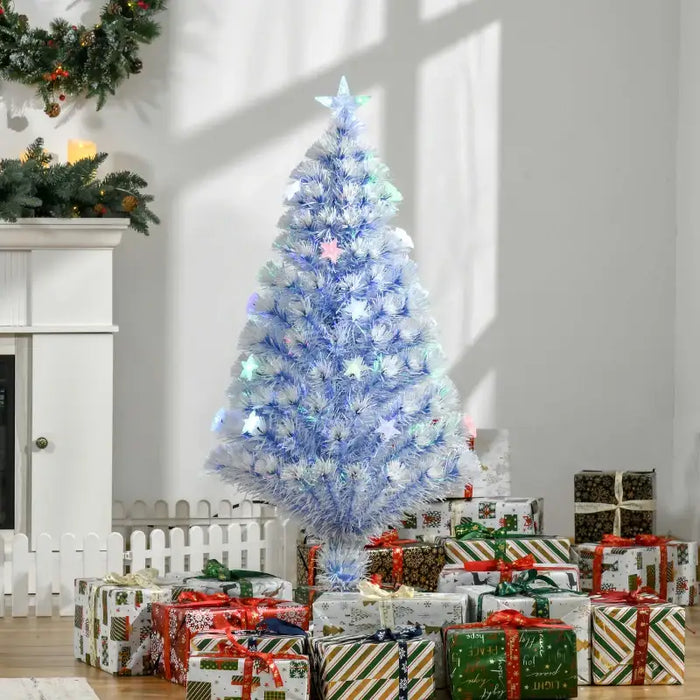 4ft Artificial Christmas Tree | White and Blue Branches - Multi-Coloured LEDs HOMCOM - Little and Giant Explorers HOMCOM