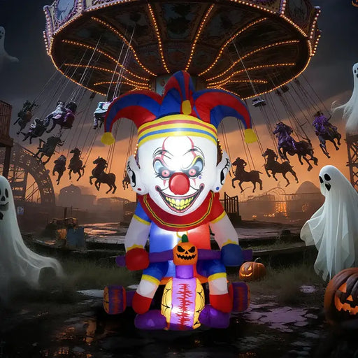 4ft Halloween Inflatable Cycling Clown – LED Light-Up Spooky Decoration | Blower and Anchors OUTSUNNY - Little and Giant Explorers Outsunny