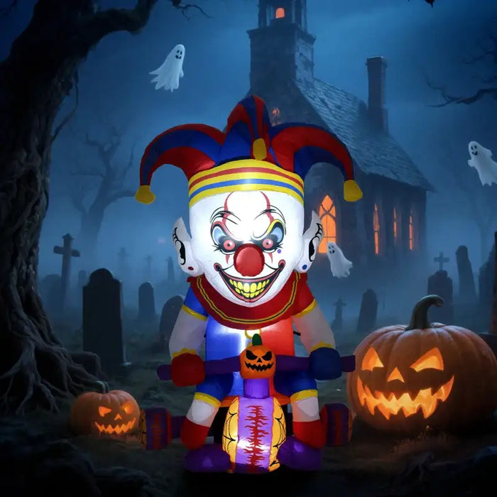 4ft Halloween Inflatable Cycling Clown – LED Light-Up Spooky Decoration | Blower and Anchors OUTSUNNY - Little and Giant Explorers Outsunny