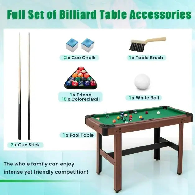 4ft Pool Table – Green Velvet Surface | Compact Billiard Table with Accessories COSTWAY - Little and Giant Explorers Costway